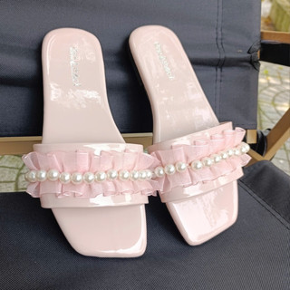  Dép nữ quai ngang bèo nhún đính ngọc sang trọng trời trang cao cấp Depvashock có size lớn 42 43 