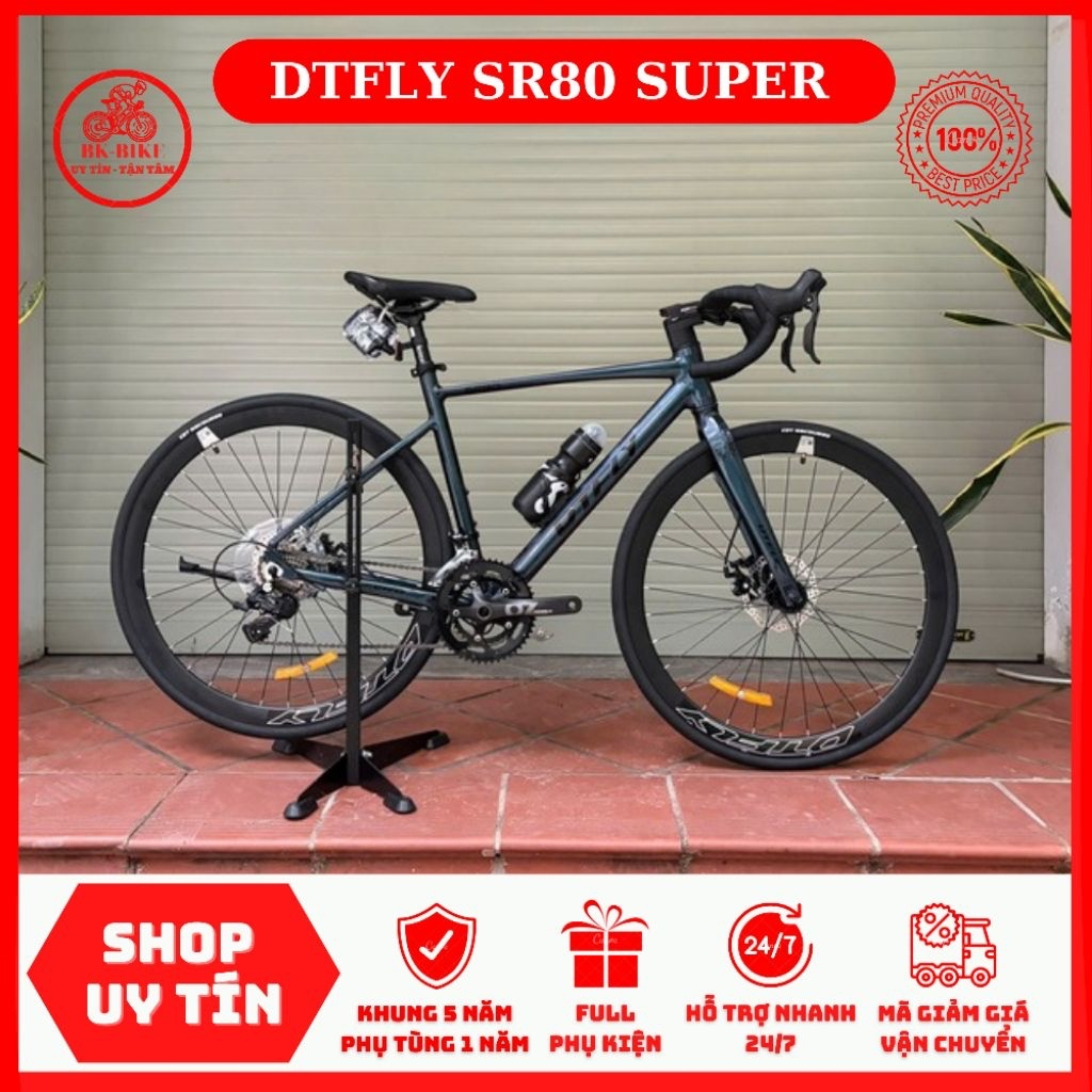 Xe Đạp DTFLY SR80 SUPER • Ghi-đông carbon, khung nhôm, Sensah 2*9, moay-ơ 6 bạc cối nổ 💥