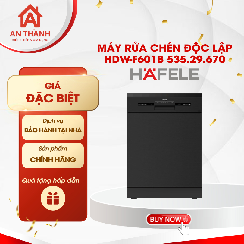 Máy Rửa Chén Độc Lập HDW-F601B Hafele 535.29.670 - Tiết Kiệm Nước, Vận Hành Êm Ái