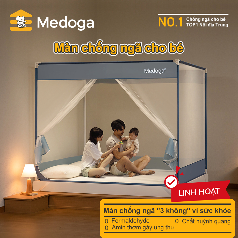 [Tiêu Chuẩn] Màn Chống Ngã Medoga - Đai Thun 3cm | Cửa chữ T và Cửa chữ U | Đáy Phủ Kín Lưới | Khung Vuông | Chống Muỗi | BigBuy360 - bigbuy360.vn