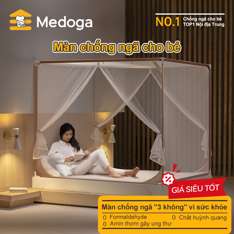 [Tối giản] Mùng Chống Ngã Medoga - Mùng Khung Vuông | 2 Cửa Chữ T | Đai Thun 3cm | Chống Muỗi | Chắn Giường | Chống Ngã | BigBuy360 - bigbuy360.vn
