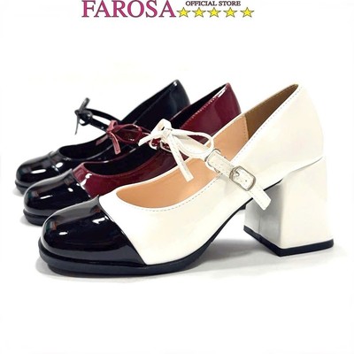Giày cao gót nữ quai cài nơ gót 7cm FAROSA - H72 giày nữ phối da bóng dáng merry janes sang chảnh