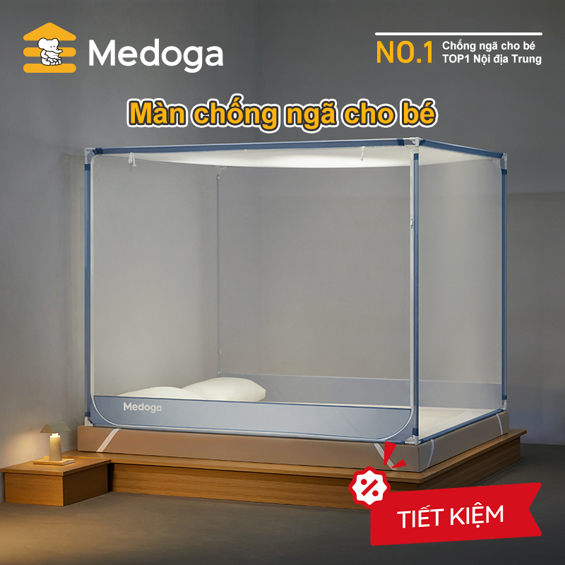   Tiết Kiệm  Mùng Chống Ngã Medoga - Mùng Khung Vuông Đơn Cửa | 1 Cửa U | Chống Muỗi | Chắn Giường | Chống Ngã Giường 