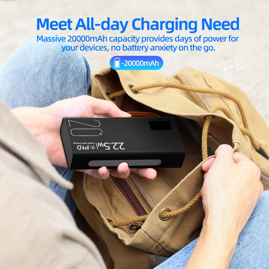 sạc dự phòng GOOJODOQ sạc nhanh 22,5W, 20000mAh màn hình LED hiển thị nguồn có chế độ đèn pin | BigBuy360 - bigbuy360.vn