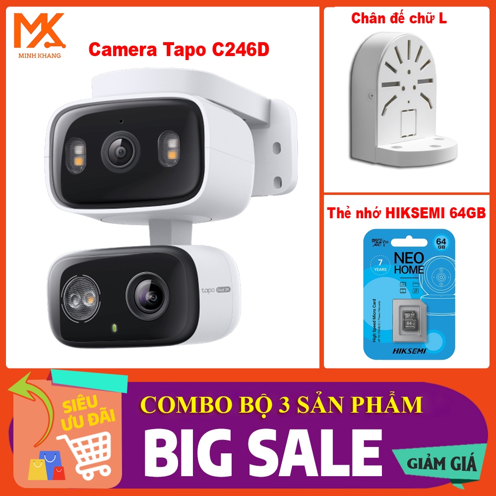 Combo Siêu Tiết Kiệm – Camera WiFi Tapo C246D 6M + Chân Đế L + Thẻ Nhớ Hiksemi/Lexar (64GB/128GB)