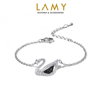 Vòng tay bạc nữ LAMY Crystal Swan Bracelet Black 2083 - Vòng tay thiên nga cao cấp