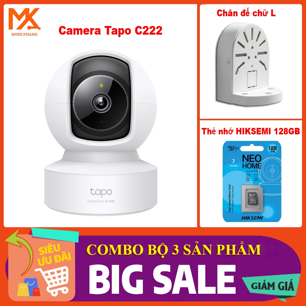 [ TAPO CHÍNH HÃNG] Combo Siêu Tiết Kiệm Camera WiFi Tapo C222 4M+ Chân Đế L + Thẻ Nhớ Hiksemi (64GB 