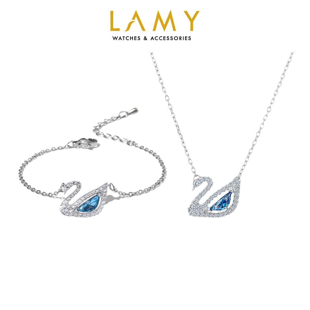 Bộ trang sức thiên nga LAMY Dây chuyền và vòng tay Crystal Swan Silver 6042&2083