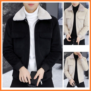  Áo khoác nam cổ lông bên trong lót lông dày dặn chất Da Lộn,Áo khoác nam mùa đông 
