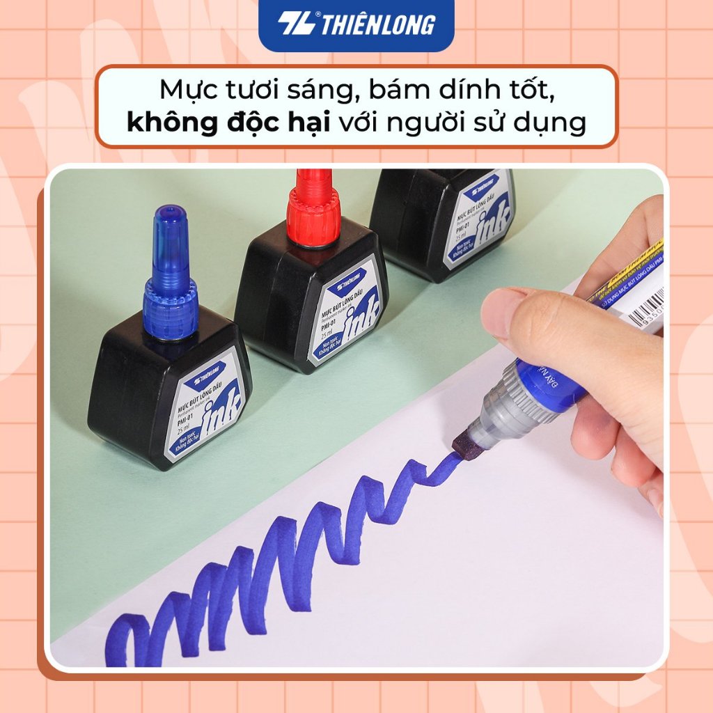 (Set 3 Chai) Mực Lông Dầu Thiên Long PMI-01 xanh/đỏ/đen