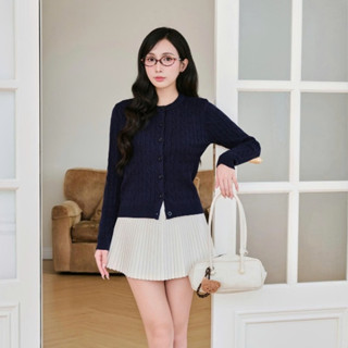   DELIZ  Áo cardigan len lông thỏ cho nữ cổ tròn vặn thừng basic CD101 
