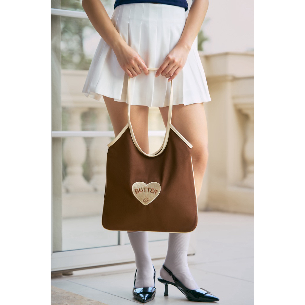 Túi tote vải BROWNIE canvas phối da vừa laptop, A4 BUTTER CLUB màu nâu
