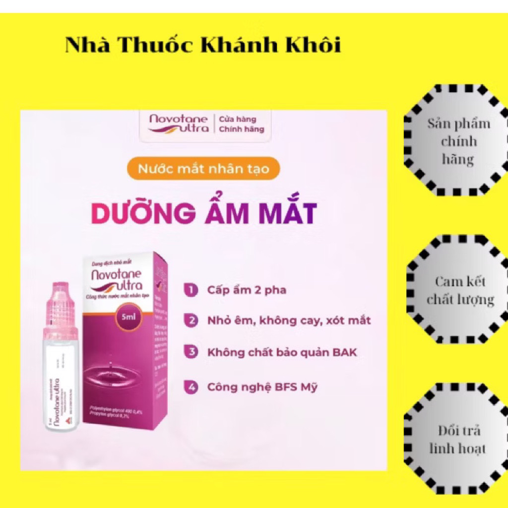 Nước nhỏ mắt nhân tạo Novotane Ultra dưỡng ẩm mắt, giảm kích ứng khi đeo Lens, kính áp tròng (lọ 5ml