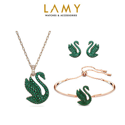Bộ quà tặng trang sức LAMY Dây chuyền vòng tay khuyên tai LAMY Iconic Swan Green Crystal 6190GR & 2097GR & 3133GR