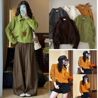   Hàng QC sẵn  Áo len cổ bẻ khóa kéo lông xù dáng ngắn basic style vintage TAG CỪU mã 25605 