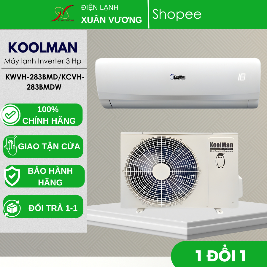 Máy lạnh Koolman 3.0HP KWVH-283BMD/KCVH-283BMDW – Làm mát ổn định, tiết kiệm điện năng