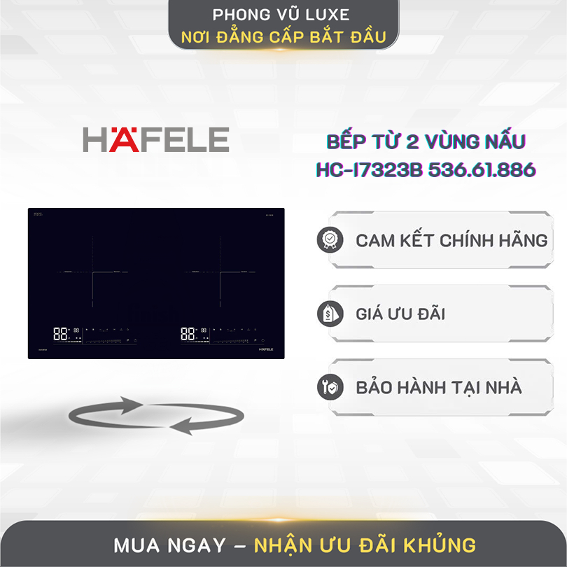 Bếp từ 2 vùng nấu Hafele HC-I7323B (536.61.886) - Mặt Kính Schott Ceran, Công Suất Mạnh, Chống Trầy