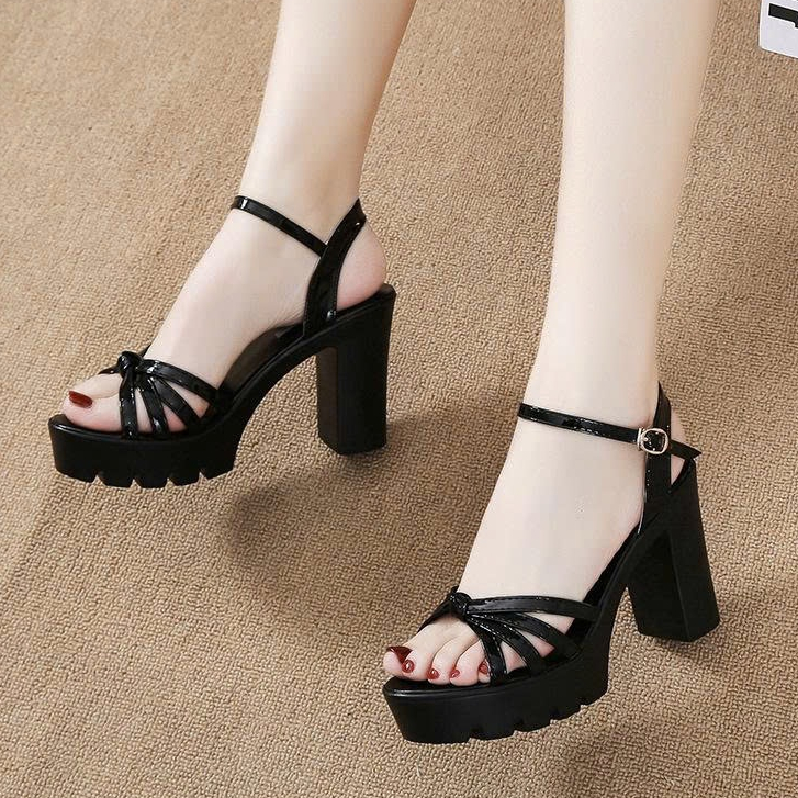 Giày Sandanls Gót Vuông Quai Đan Thắt Nút Đế Cao 9 Phân,Giày Cao Gót Nữ, Giày Nữ