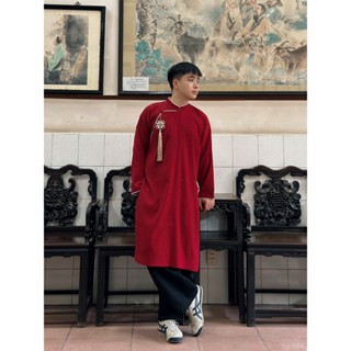 [Hỏa tốc HCM] Áo dài nam ngũ thân cúc tròn phối viền BIGSIZE 120KG chất vải KAKI Hàn Tết [KHÔNG BAO GỒM KHUY CÀI]