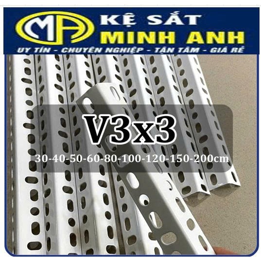 (HÀNG DÀY)Sắt v lỗ, V3 dài 20-35-40-55-60-65cm, cắt theo yêu cầu, lắp đặt khung sắt kệ V lỗ. lắp ghé