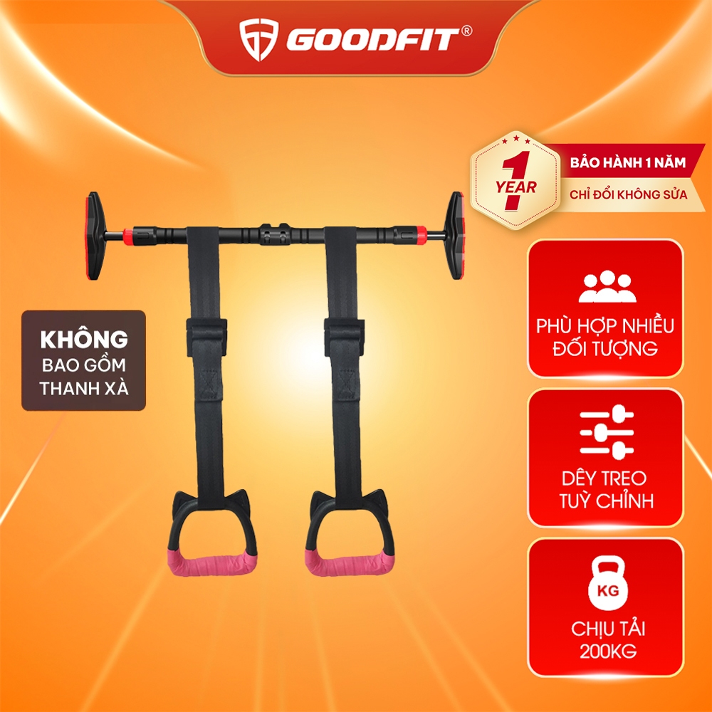 Vòng treo đu xà đơn trẻ em Gymnastic rings GoodFit chịu tại 200kg, dây treo tùy chỉnh GF002E