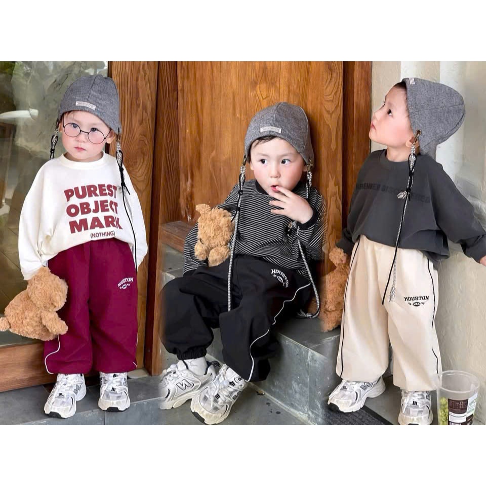 Quần gió chữ thêu Houston chất liệu co giãn thoải mái cho bé trai size 8-20kg