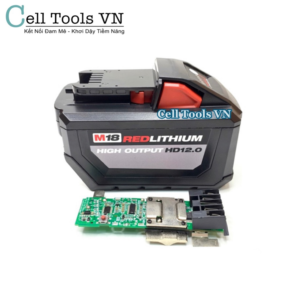 Vỏ mạch Milwaukee 18V - 12Ah 5S3P nhận sạc zin (15cell - 21700)