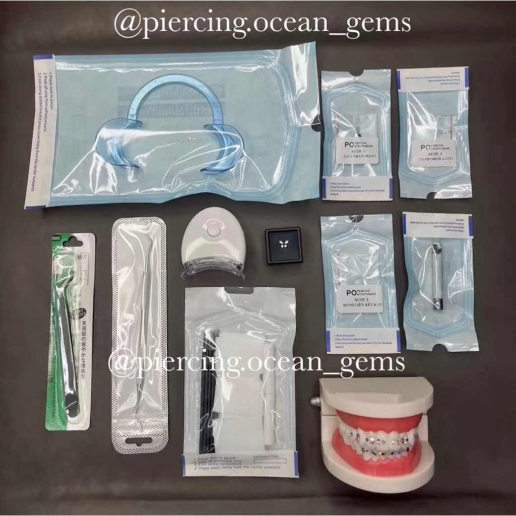 Set dụng cụ đính đá răng Composite Lỏng hơ đèn tại nhà - KO KÈM ĐÁ - Set Toothgems - Set đính đá răn