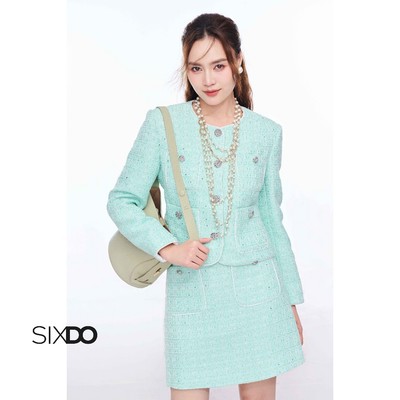 Chân váy tweed xanh dáng ngắn SIXDO (Light Turquoise Tweed Mini Skirt)