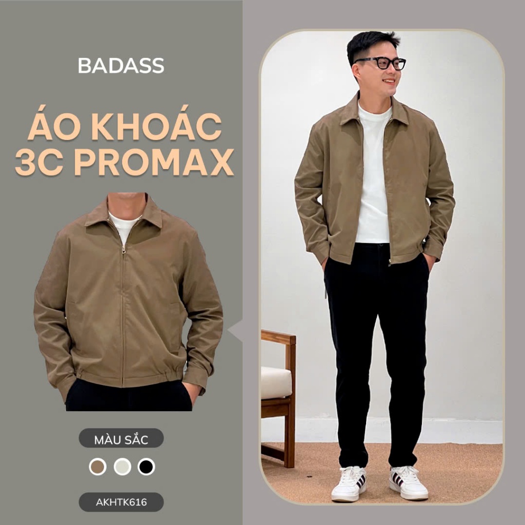 Áo khoác Khaki 2 lớp BADASS túi khóa thêu logo Công Nghệ Cao Cấp Heattech, mềm mịn, Cản Bụi AKHTK616 Cản Gió, Giữ ấm | BigBuy360 - bigbuy360.vn