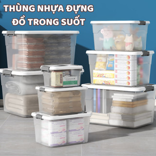  Thùng Nhựa Cỡ Lớn Đựng Đồ Đa Năng Có Nắp Đậy Kín Chống Bụi DINO Thùng Nhựa Trong Suốt Cứng Cáp 