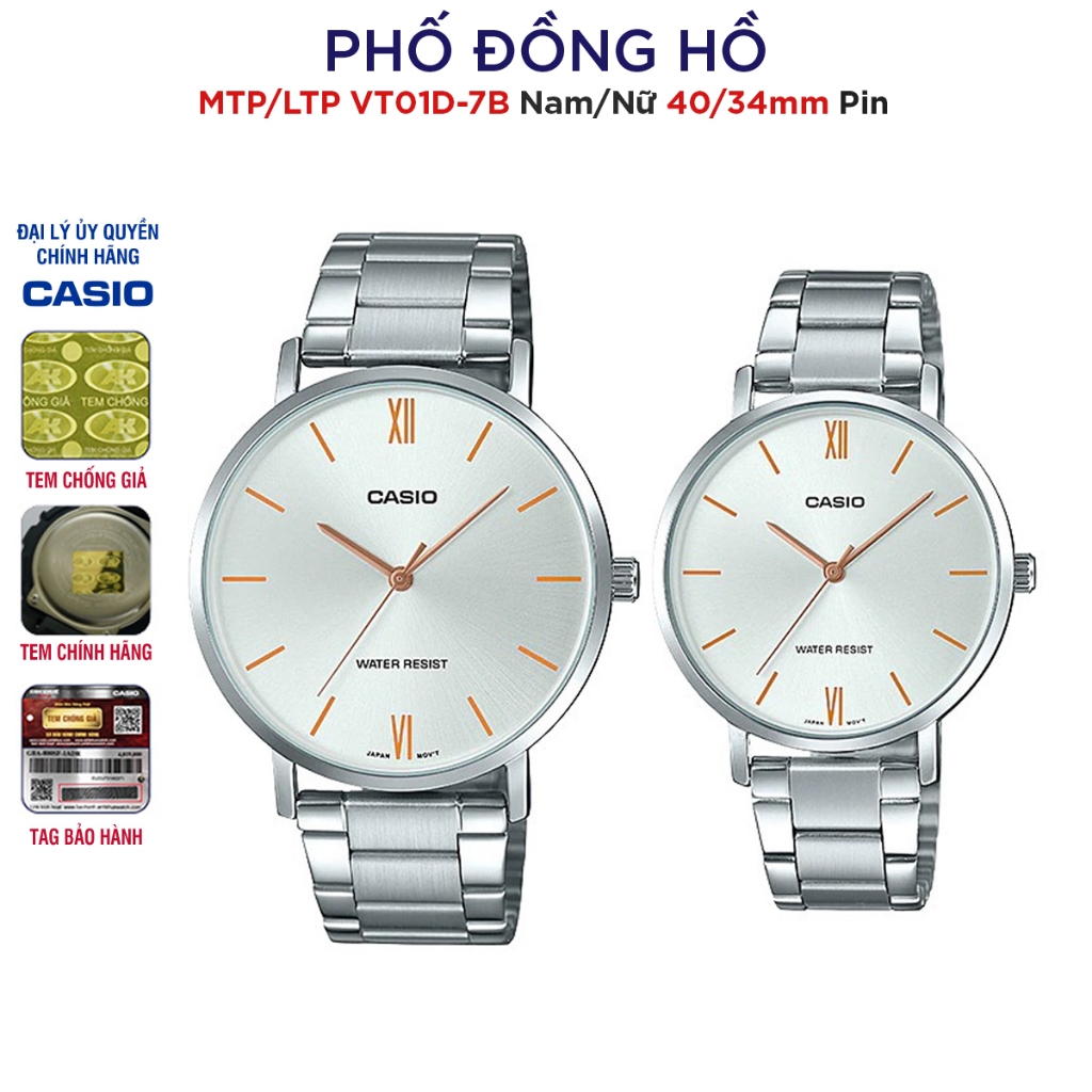 Đồng hồ đôi nam nữ dây kim loại Casio Anh Khuê MTP/LTP-VT01D-7B