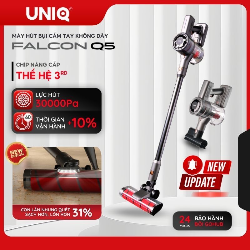 Máy Hút Bụi Không Dây Cầm Tay UNIQ Falcon Q5 Cao Cấp Có Đèn Pin Cây Lau Nhà Ga Giường Nệm Đệm Lông S