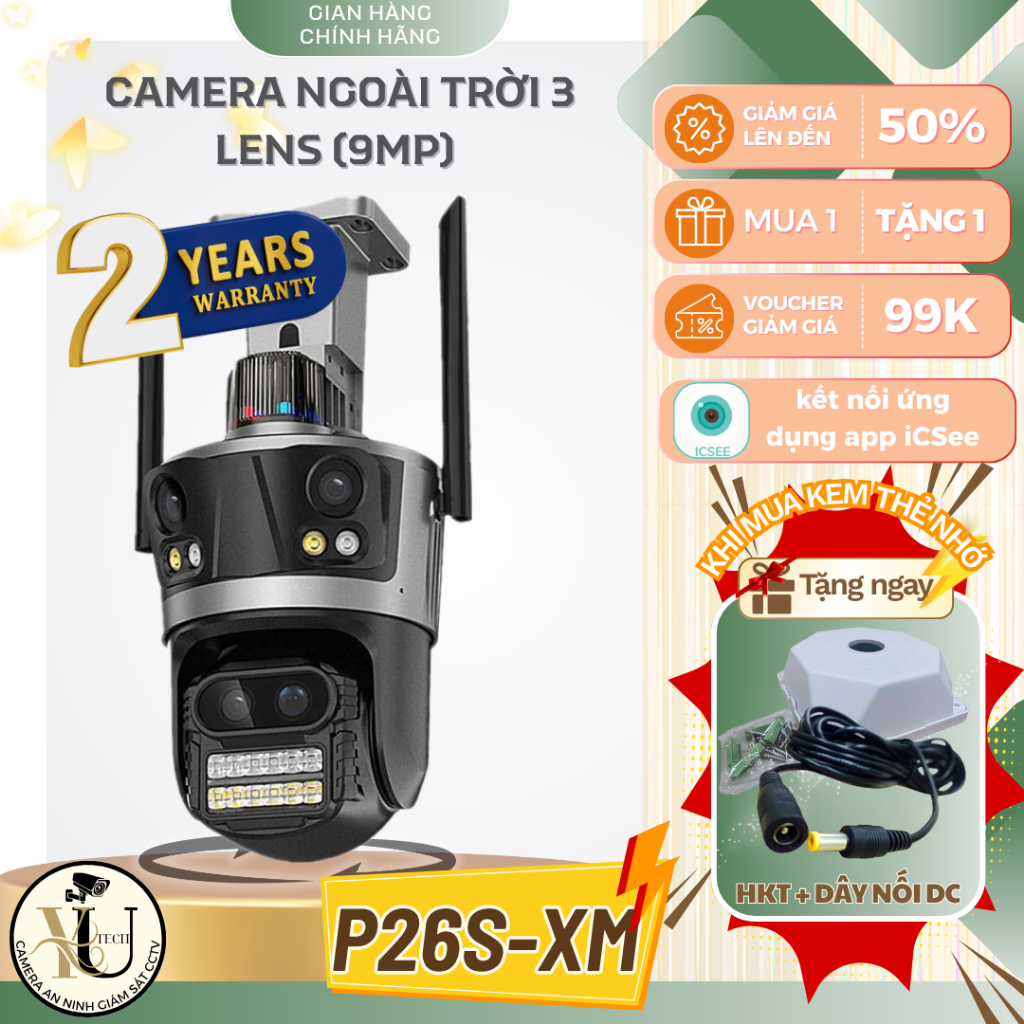 Camera giám sát iCSee P26S-XM Camera ra 4 mắt 3 khung hình - đàm thoại 2 chiều