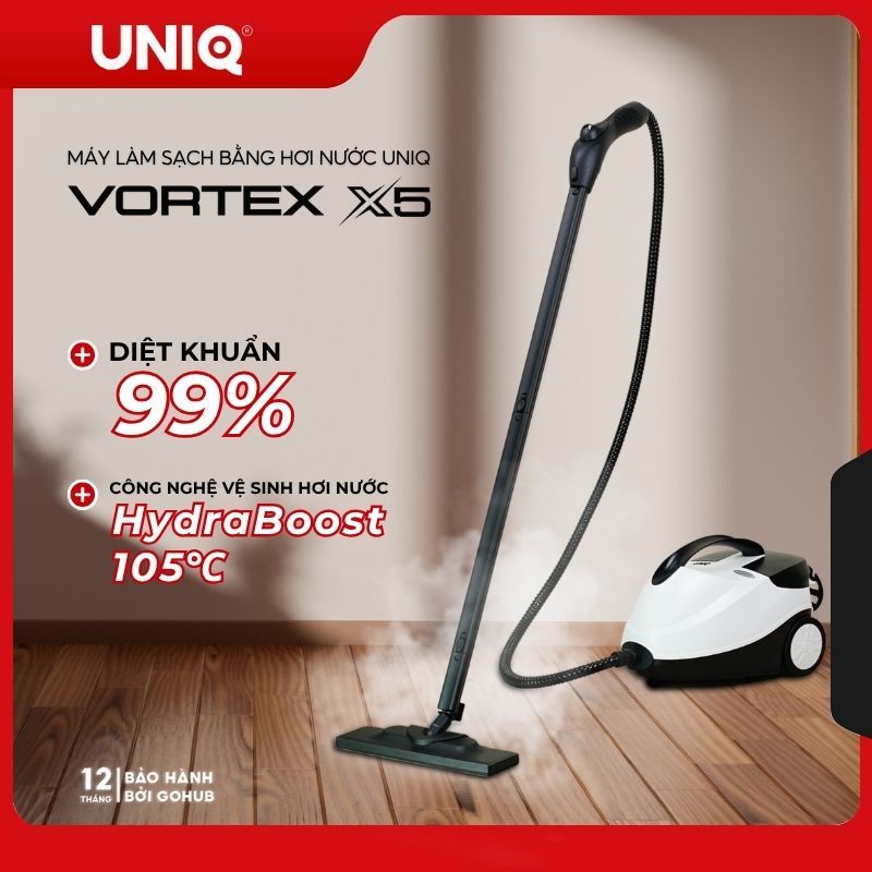 Máy vệ sinh hơi nước nóng UNIQ Vortex X5 2000W 1.5L xịt rửa lau nhà đa năng khử trùng diệt khuẩn nội