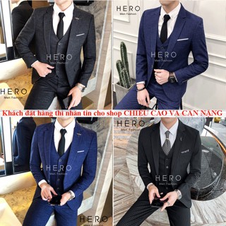 Bộ Vest Nam Cao Cấp Màu Kẻ, Fom Ôm Đẹp, Vải Sịn, Suit Nam Hàn Quốc