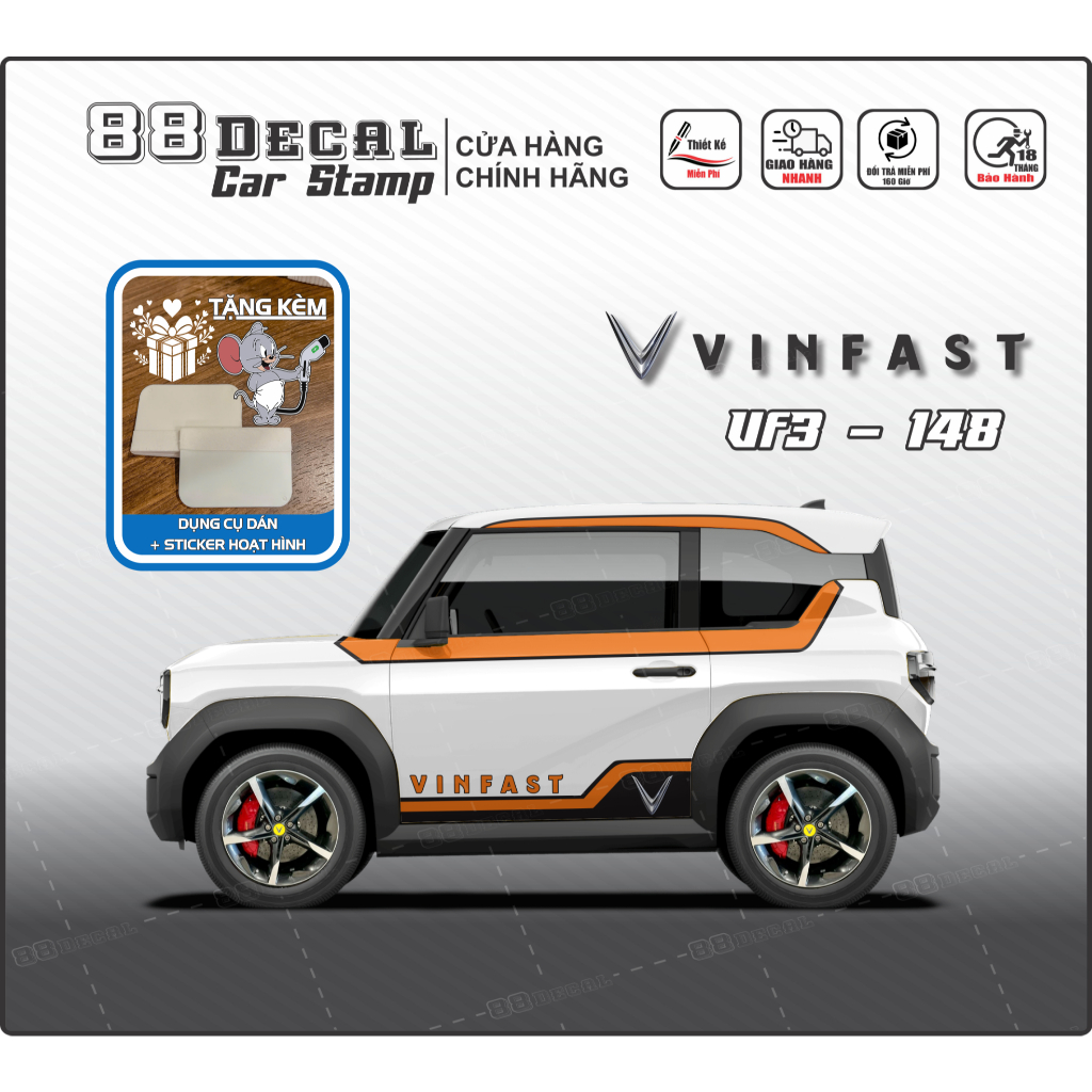 Tem dán xe VF3 - Decal cao cấp .Mẫu tem thể thao vinfast (đầy đủ màu).1 bộ gồm 2 mặt (Mẫu VF3-148)