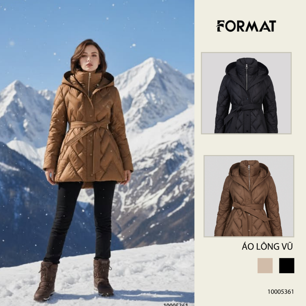 Format Áo Khoác Lông Vũ Nữ 10005361 Dây Lưng rời phong cách độc dáo thời trang