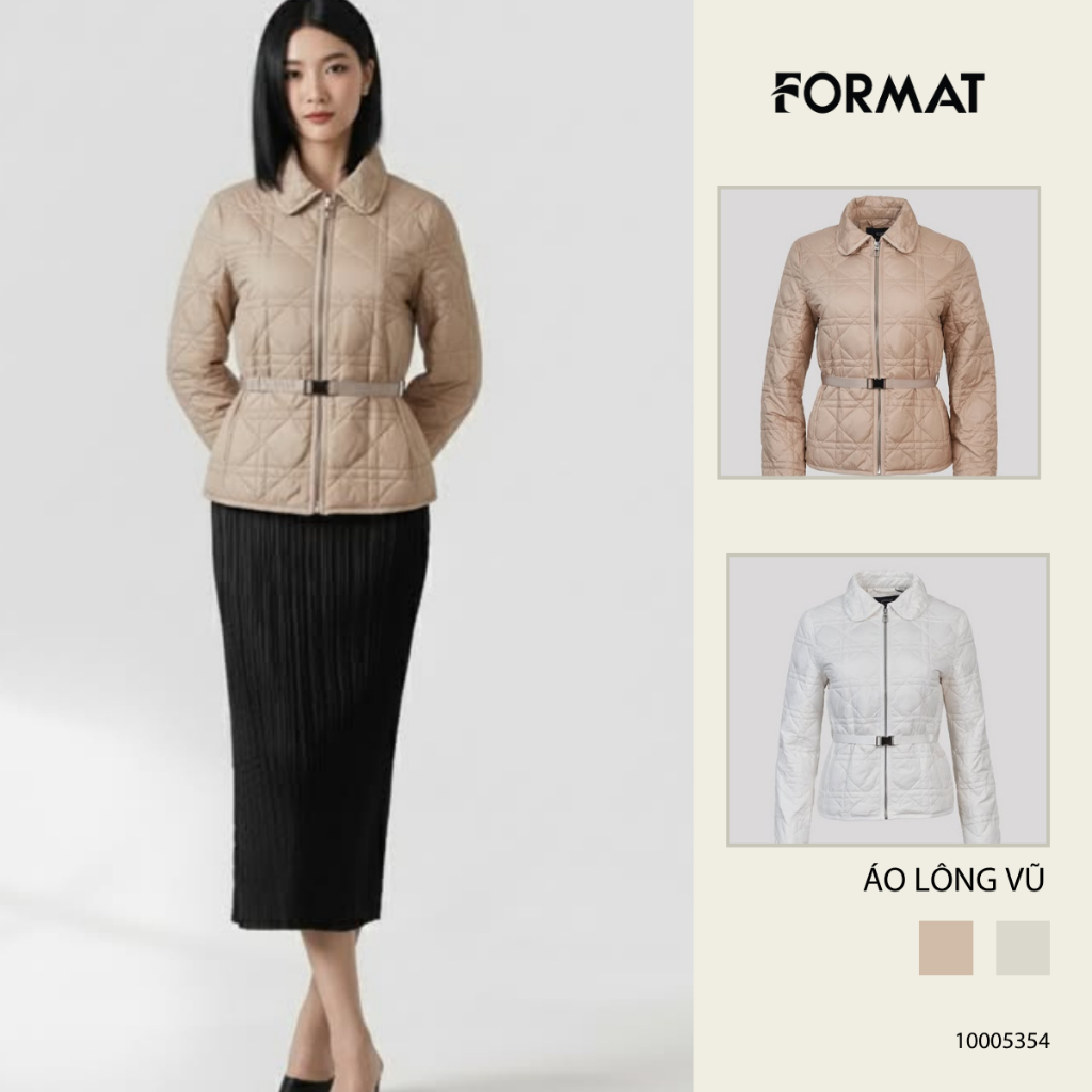 Áo khoác lông vũ nữ Format 10005354 dây lưng rời thiết kế thời trang sang trọng