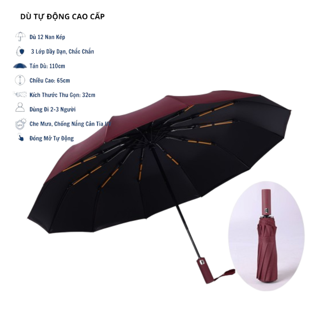 Dù Che Mưa Tự Động 60 Nan Chắc Chắn Tự Động Đóng Mở Chống Thấm Chống Tia UV