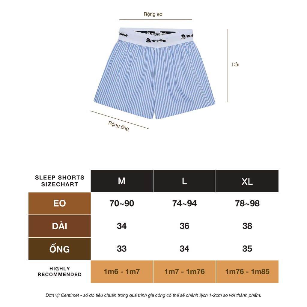 Quần ngủ MMESTLINE "SLEEP SHORT" form trên gối chất liệu kate sọc thoáng mát lưng thun | BigBuy360 - bigbuy360.vn