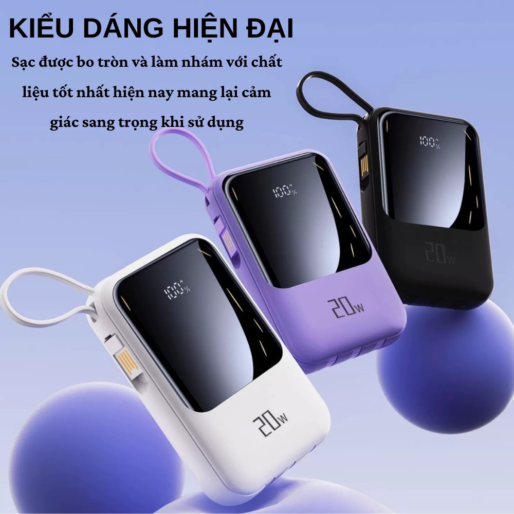 Dosen sạc dự phòng pd20000mAh 20W ba dây sạc nhanh dẫn hiển thị hiển thị kỹ thuật số