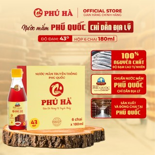 Nước mắm Phú Quốc chỉ dẫn địa lý Phú Hà thượng hạng 43 độ đạm - Hộp 6 chai thủy tinh 180ml