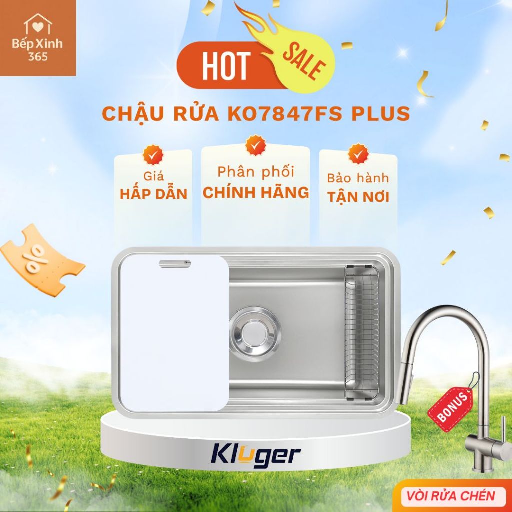 Chậu rửa bát Kluger KO7847FS Plus - Thiết Kế Hiện Đại, Chống Trầy, Tiện Lợi Cho Gia Đình