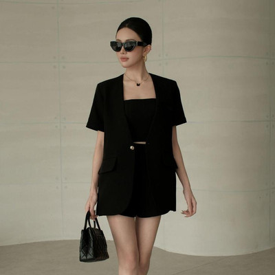 Set Nữ JOVEN Louisa Áo Blazer Form Suông Tay Ngắn Và Quần Short A Lưng Liền Có Túi