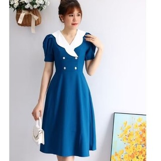 Đầm công sở cổ phối 2 lớp cao cấp có túi