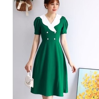 Đầm công sở cổ phối 2 lớp cao cấp có túi