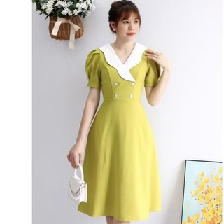 Đầm công sở cổ phối 2 lớp cao cấp có túi
