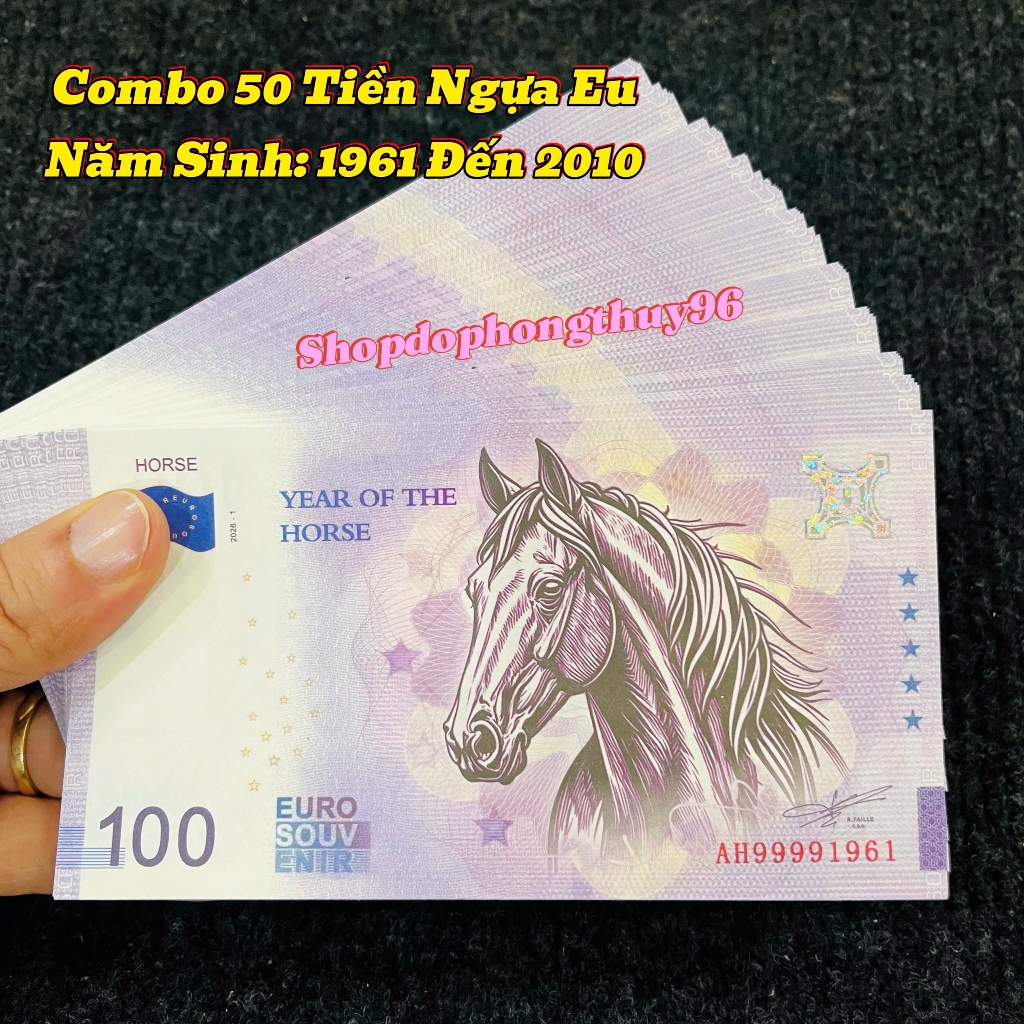 Combo 50 Tờ Tiền Ngựa EU lưu niệm 100 Euro Seri Năm Sinh - Lì Xì Tết 2026 Năm Mới Bính Ngọ ý nghĩa