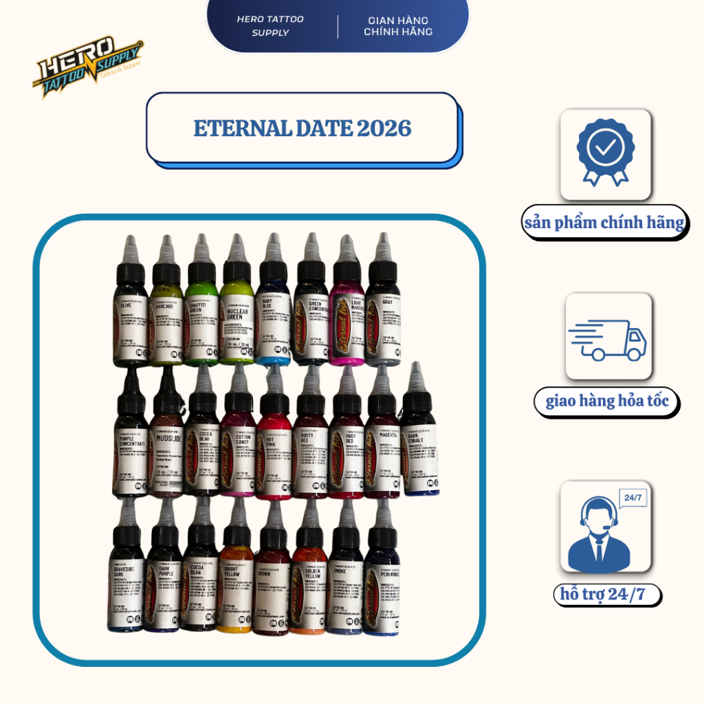 Mực xăm Eternal 1oz chính hãng các tone date 2026 - mực xăm đẹp, eternal ink